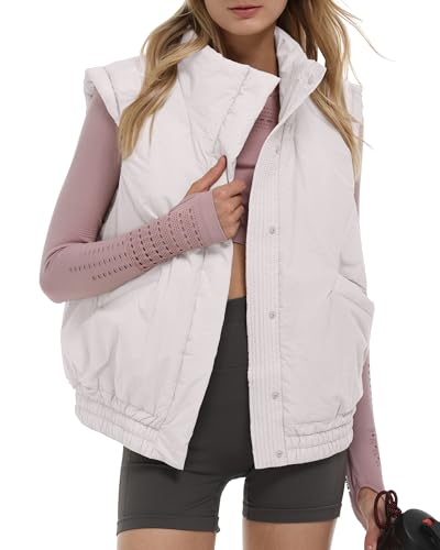 Gacaky Women's Winter Cropped Puffer Vest Lightweight Button-Down Stand Collar Sleeveless Padded Crop Puffy Vests Outerwear