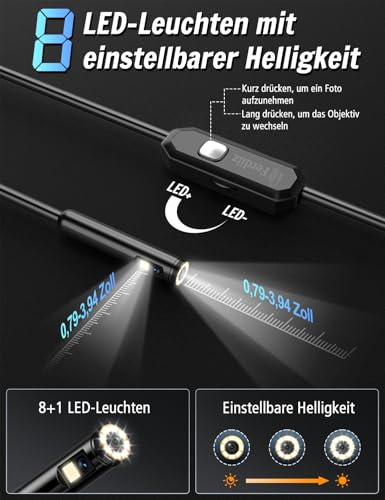 Ferdiiz Endoskopkamera mit Licht 10m, 1920P HD Inspektionskamera 2 Linsen – Ansicht 3