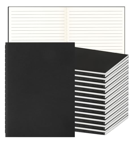 24 Pack A5 Black Cover College Ruled Notebooks Bulk, Journaling Notebooks