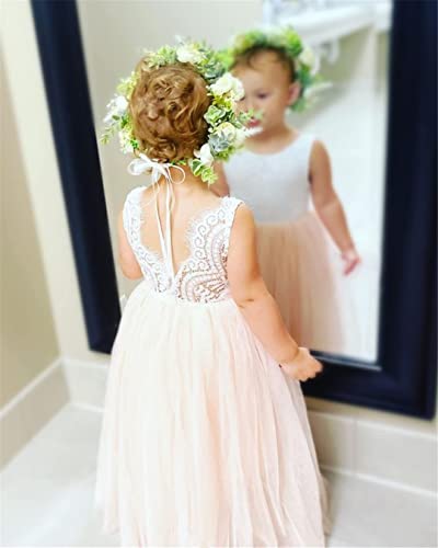 Image of Topmaker Flower Girl Dress for Toddler Baby Girls,Lace Tulle Dress for Wedding,Birthday Party,Photoshoot,Special Occasion