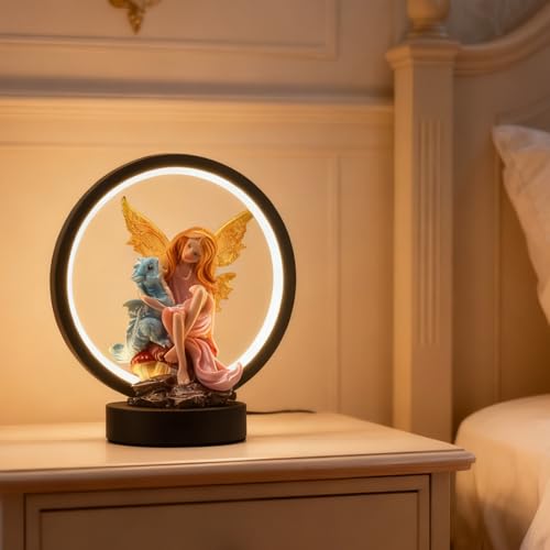 Hmusnwol Fairy Dragon Figurine Lamp - Fairy Collection Pixie Statue with 6.15 inch LED Circle Table Lamp for Gifts,Fantasy/Bedroom/Bookshelf/Desk Decoration — view 6