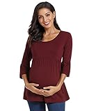 Love2Mi Damen Schwanger Oberteile 3/4 Ärmel Umstandsshirts Streifen Lose Umstandstops Mama Kleidung