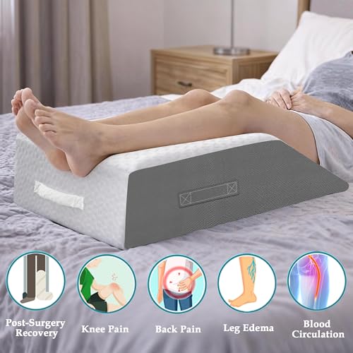 Image of 10 inch Leg Elevation Pillow, Memory Foam Wedge Pillow for Leg & Knee Support | Knee, Hip & Ankle Support. Elevates Legs For Comfortable Sleeping, Resting, And Recovery With A Supportive Wedge Shape.