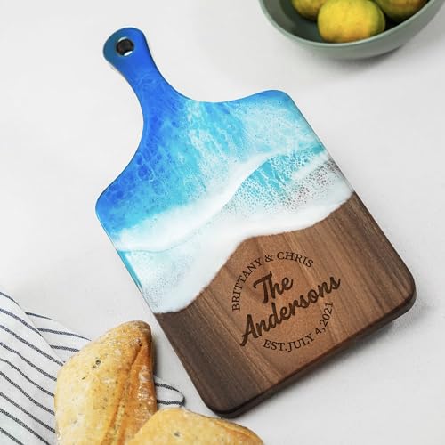 Tabla de cortar rectangular en resina y nogal personalizada miniatura 3