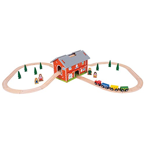Preisvergleich Produktbild Bigjigs Rail Holzeisenbahn Set Bahnhof Tragbar