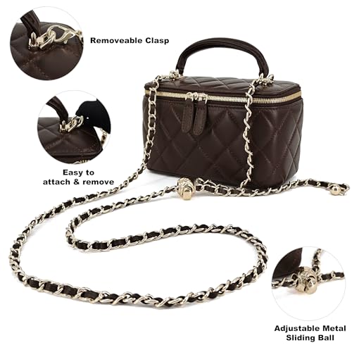 Image of M-ioi-M Small Genuine Leather Purse Quilted Crossbody Bag for Women, Mini Top-Handle Shoulder Handbag w /Gold Chain Strap
