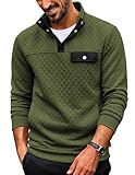 COOFANDY Mens Pullover Quarter Zip 1/4 Zip Quilted Sweatshirts Pullover Dress Collared Polos Fall Fashion Clothes Army Green