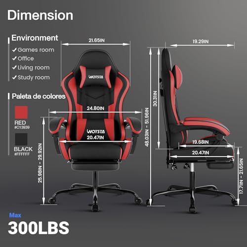 Image of Ergonomic Gaming & Office Chair, Footrest, Racing Design Black /Red | PVC with headrest,lumbar, Adjustable Height recliner for adults 2D-Linkage Armrests for 300LBS