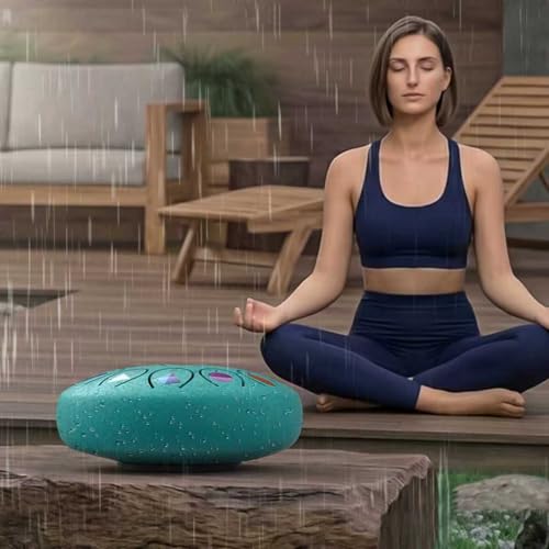 Rain Drum for Outside Garden, Steel Tongue Drum 6.8 Inch 13 Notes, Meditation Music Instrument, Meditation Outdoor, Unique and Unusual Gift Ideas, UV Printed Notes with Geometric Patterns (Malachite) - Image 7