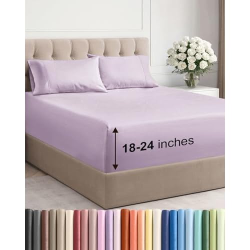 Extra Deep Full Sheet Set - 4 Piece Breathable & Cooling Bed Sheets - Easily Fits 18 to 24 inch Mattress - Ultra Soft, Wrinkle & Fade Free w/ Extra Deep Pockets - Hotel Luxury Bedding - Ligh