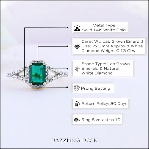 Dazzlingrock Collection 7x5mm Emerald Cut Lab Created Emerald & Round White Diamond Halo Split Shank Engagement Ring for Women in Solid Gold4