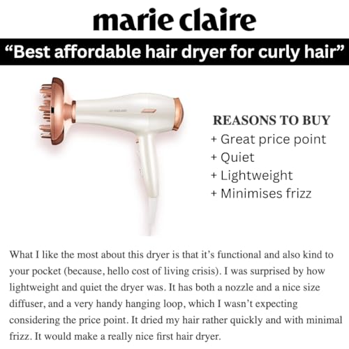 Lily England Hair Dryer with Diffuser for Curly Hair - 1800w Diffuser Hairdryer with 3 Heat Settings, 2 Speeds & Cool Shot Blow Dryer - Hairdryers for Women, White & Rose Gold - Image 3