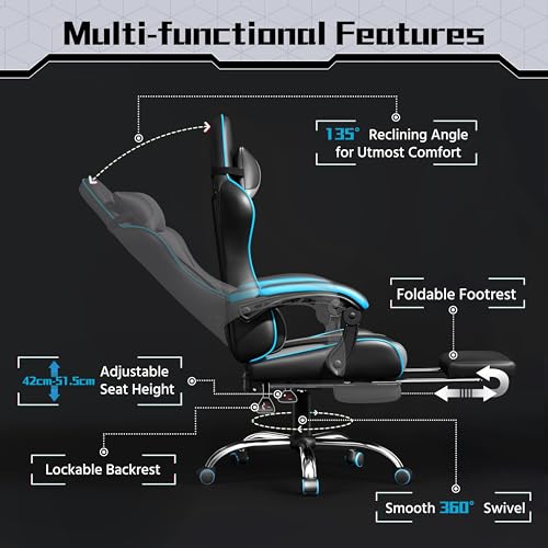 Sedia Gaming Ergonomica Massaggiante Reclinabile con Poggiapiedi Poggiatesta e Supporto Lombare Braccioli Imbottiti in Finta Pelle Poltrona Gamer da Scrivania con Ruote Girevole Grigio - Sedia gaming - Immagine 3
