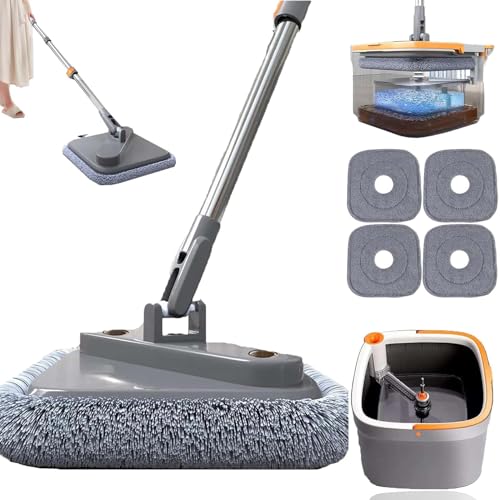 Juego de fregona giratoria autolavable M16 – Mopa cuadrada ajustable giratoria de 360° y cubo con escurridor – Limpieza en húmedo y seco para fregar sin esfuerzo (B)