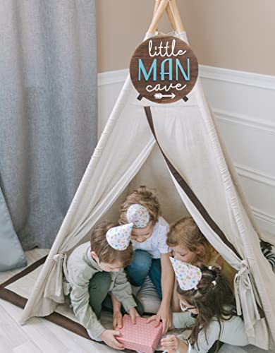 Little Man Babe Cave Door Sign Wooden Round Kids Baby Wall Plaques For Little Boys Girls Nursery Natural Wood Wall Art Toddler Bedroom Living Room Rustic Hanging Farmhouse Woodland Playroom Tent Décor (Boy Blue) #TOP5