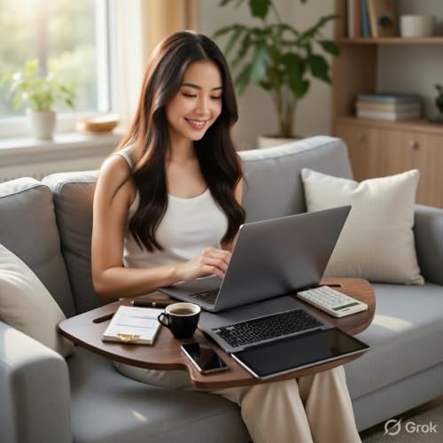 Image of Lapboard for Laptop & Study | Ergonomic Wooden Lap Desk | Large 30.5 inch Surface | Lightweight & Portable | Work from Bed, Sofa, Chair | Made in India | (Walnut, SPIDER-LB-30X16-WALNUT)