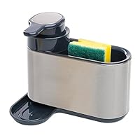 Erreke Dispenser Sapone Cucina, Porta Sapone Cucina con Porta Spugna, in Acciaio Inossidabile, Dosatore Detersivo Piatti Lavello da Cucina, Argento