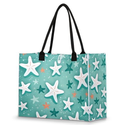 Starfish Green Tote Bag for Women Large Beach Bag Reusable Tote Bags for Work Travel Beach Shopping
