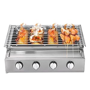 SHZICMY Roestvrij stalen gastronomische gasgrill, 4 vlammen, BBQ, rookvrije grill, gastrogrill, steakgriller, outdoor…