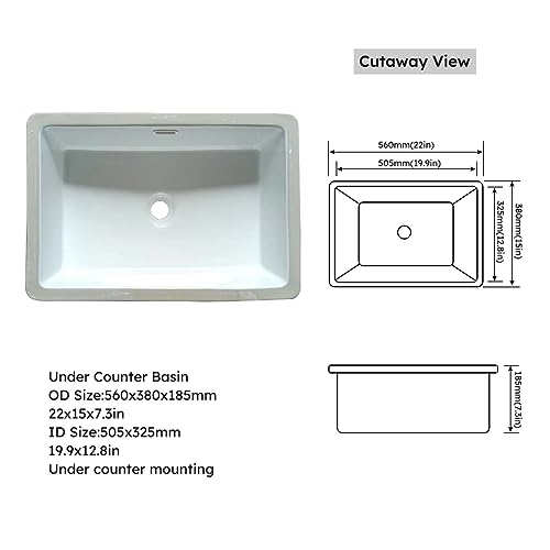 Montary 43\"x 22\" Bathroom Vanity Top with Undermounted Large Ceramic Sink & Backsplash, Sintered Stone Artificial Marble Vanity Sink Tops with 3 Pre-Drilled Hole, White Gold - Thumbnail 3