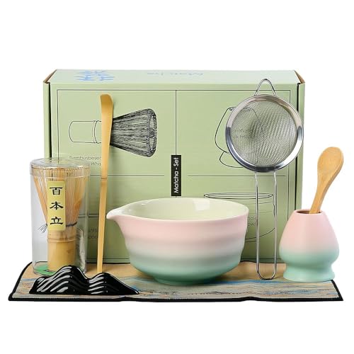 Matcha Whisk Set - Matcha Bowl and Bamboo Matcha Whisk, Scoop, Spoon, Sifter, Whisk Holder, 8pcs Perfect Matcha Starter Kit for Matcha Tea Ceremony (Gradient?