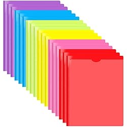 INFUN Heavy Duty Plastic Pocket Folder with Prongs and Clear Front Pocket - 18 Pack, 3 Prong Folders with Pockets and Card Slot, Assorted Colors