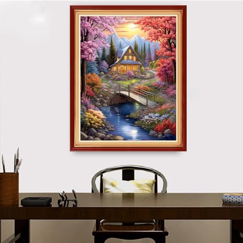 Image of Redxing Stamped Cross Stitch Kits Embroidery kit for Beginners Adults Full Range of Embroidery Patterns Starter Kits DIY Printed Cross Stitch Kits Needlepoint Kits 11CT-Dream Home 16x20 inch