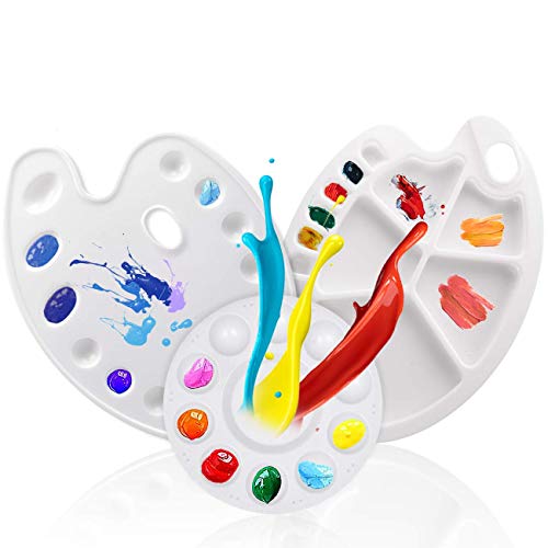 Firesara Art Supplies Plastic Paint Palette, Pallet for Painting with Thumb Hole, 3 Different Sizes Paint Tray Palette for Acrylic Oil Watercolor Mixing Palette, DIY Art Paint Pallets 3Pcs