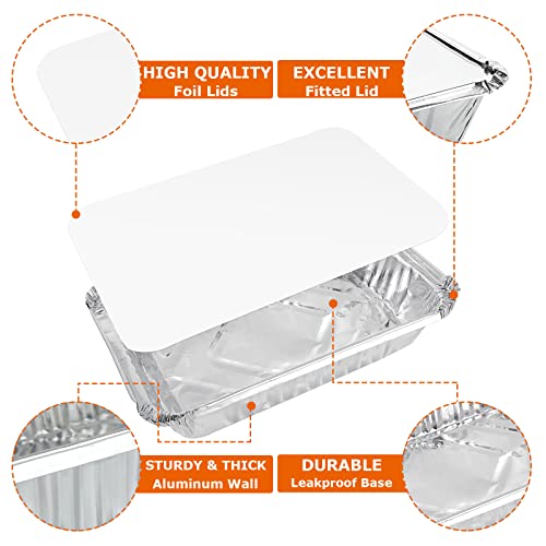 VIDETOL 50 Stück Grill Aluschalen, 850 ml Aluschalen mit Deckel, Aluschalen Grill, Auflaufform aus Aluminiumfolie für Backen, Kochen, Braten