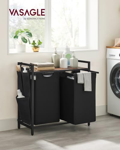 Image of VASAGLE Laundry Hamper with Shelf, 2 Pull-Out Bags, 2 x 12.1 Gallons (46 L)