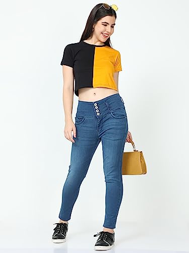 Image of FLEXIMAA Women's Cotton Plain Round Neck Half Sleeve Crop Top