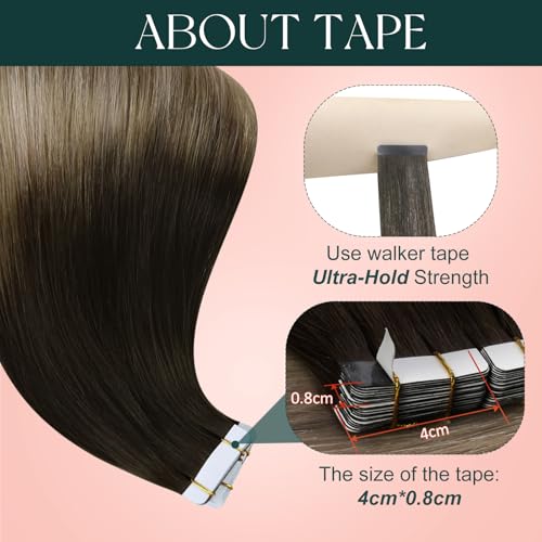 Image of Easyouth 24 Inch Tape in Hair Extensions Human Hair Ombre Tape Extensions Human Hair Brown Balayage Blonde Hair Extension Real Human Hair Tape in for Long Hair 50g 20pcs Seamless Tape in Extension