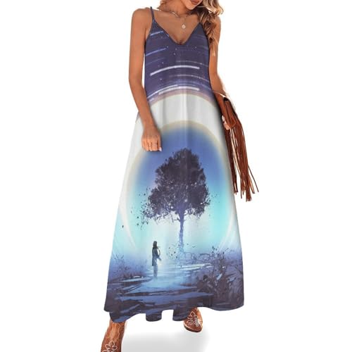 Robe Longue pour Femme Ete sans Manches Nébuleuse Galactique Maxi Plage