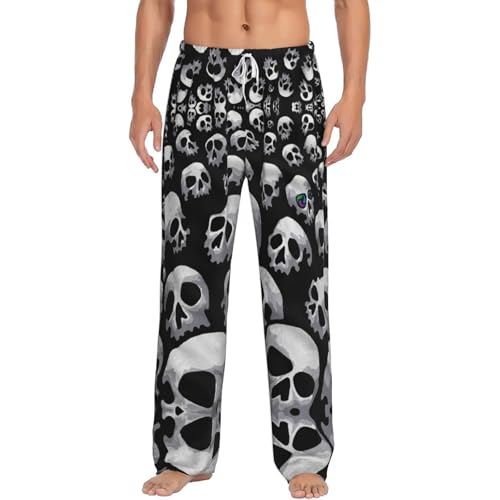 Pantalon de pyjama chaud homme flanelle douce anti-froid avec poches et motif crâne original