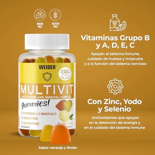 Weider Joe Victory Gummies, Sabor Naranja Y Limón, Sin Azúcares Y Sin Gluten, Gominolas De Vitaminas Y Minerales, Multivit Up, Naranja-limon, 80, Vanilla, 200 Gramo - imagen 3