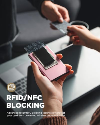 VULKIT Minimalist Wallet With Money Clip, RFID Blocking Pop Up Card Holder Slim Metal Wallet For Men3