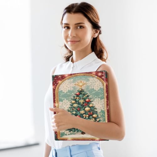 Image of 3 Ring Binder Festive Christmas Tree Snowflakes 1.5 inch Binders Three Ring Binders with Clipboard Fit 8.5'' x 11'' Paper 3 Interior PVC Clear Pockets for Office Supplies