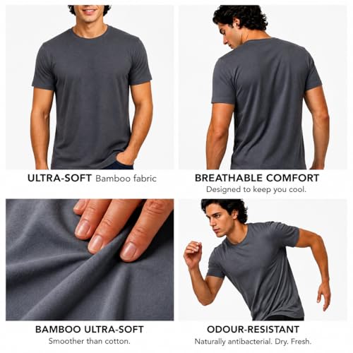 Image of HEELIUM Mens Bamboo Round Neck T-Shirt | Comfortable Tee Casual Fitness & Running Shirt