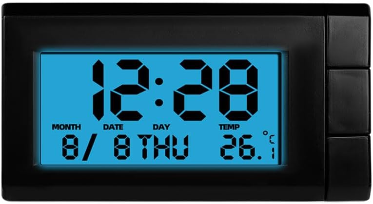 Car Clock, LCD Tiny Digital Clock with Calendar and Thermometer, with Green Backlight, Double Side Adhesive for Dashboard Car Thermometer Small Digital Clocks for Dash Stick On