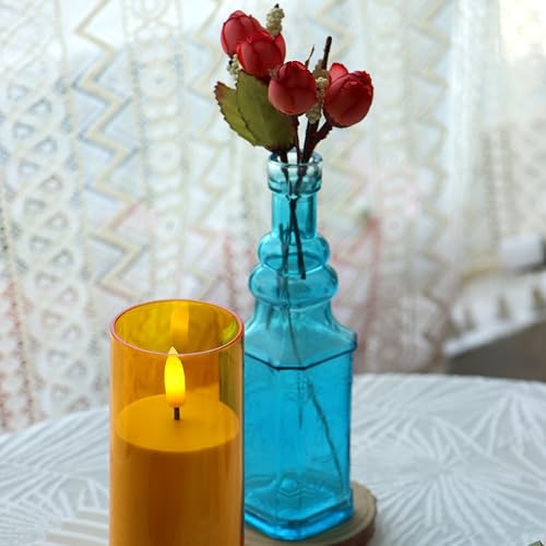 Image of CANDLE CHOICE Indoor Outdoor Flameless Candles with Timer Waterproof Realistic Flickering Battery Operated Pillar LED Lights with Acrylic Shell Wedding Party Christmas Decorations 6 Pack 2 inchx5 inch Gold