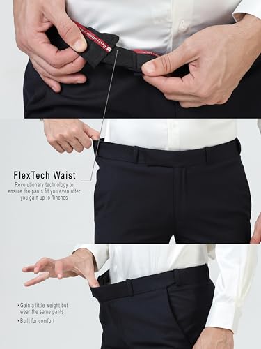 Image of Mc Henry Men's Solid Techno Flex 2-inch Waist Expandable Premium Luxurious Wrinkle Free Slim Fit Trousers