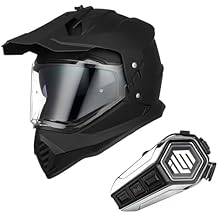 ILM Dual Sport Adventure Motorcycle Helmet with Pinlock Matte Black, L and Bluetooth Headset with Hi-Fi System