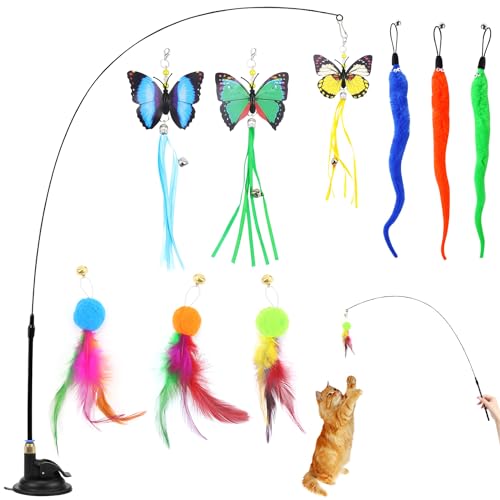 UGBO Juguetes para Gatos Interactivos Juegos para Gatos Interactivo Juguete Gato con Ventosa y Plumas Caña Gato Varita Mágica con Campanas de Gato para Ejercitar Gatos y Gatitos (Estilo 1)