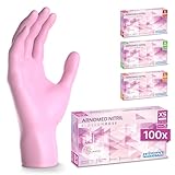 100x ARNOMED® Guantes nitrilo talla XS Rosa, Guantes desechables quirurgicos y laboratorio, Luvas nitrilo descartaveis sin polvo y látex, Manoplas nitrilo en XS, S, M, L, XL, XXL