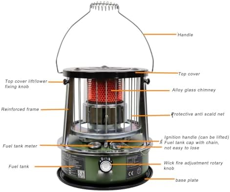 Indoor Kerosene Heater, Portable Kerosene Heater, 5.2L Tank 20-25 Hours Heating with Adjustable Height Safety Net, for Camping Garage Home Emergency Indoor Outdoor Use (Complete accessories) - 3