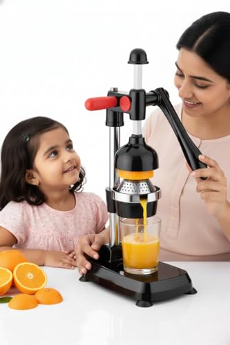 Image of Manual Citrus Juicer Heavy Duty Aluminum Hand Press - Professional Fruit Juicer for Orange, Lemon, Lime & Pomegranate - Easy Press, Durable, Kitchen Countertop Juice Extractor (Black)