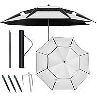 LIGUOYI Parasole per Spiaggia Parasole da Pesca Esterno Ombrellone da Spiaggia Inclinabile, Arcuato 2m/2.2m/2.4m/2.6m Rivestimento in Tessuto AntiUV AntipioggiaTrasmittanza Zero, Portatile