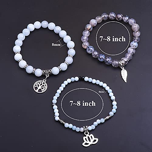 Ueuc Tree Of Life Yoga Healing Stone Bracelets,Multilayer Lotus Chakra Stone Reiki Bracelet Sets,Anxiety Crystal Natural Stone,For Women Stress Relief #TOP1