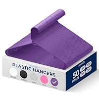 SereneLife Plastic Hangers 50 pcs, Non-Slip Heavy Duty Clothes Hanger Set with 360° Swivel Hook, Smooth Finish to Protect Fabric, Lightweight, Ultra-Thin Hangers for Coats and Other Clothes (Purple)