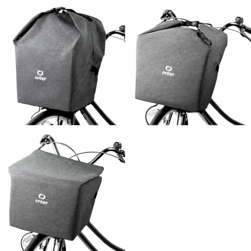 ≪ たっぷり入る×おしゃれ見え ≫ créer(クレエ) 自転車かごカバー 前 バックル固定 撥水ファスナー付き 取り付け簡単 高さ調節可能 三層構造 (グレー)